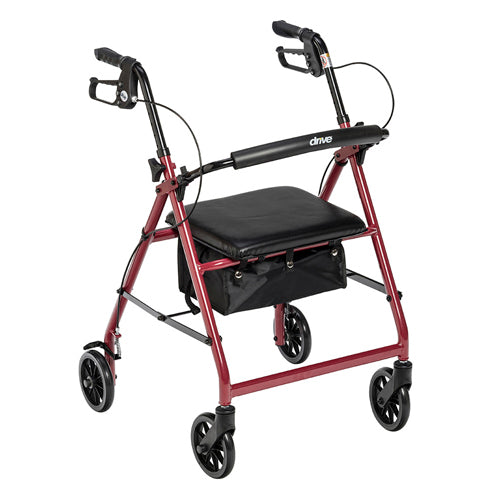 Rollator 4-Wheel with Pouch & Padded Seat  Red - Drive